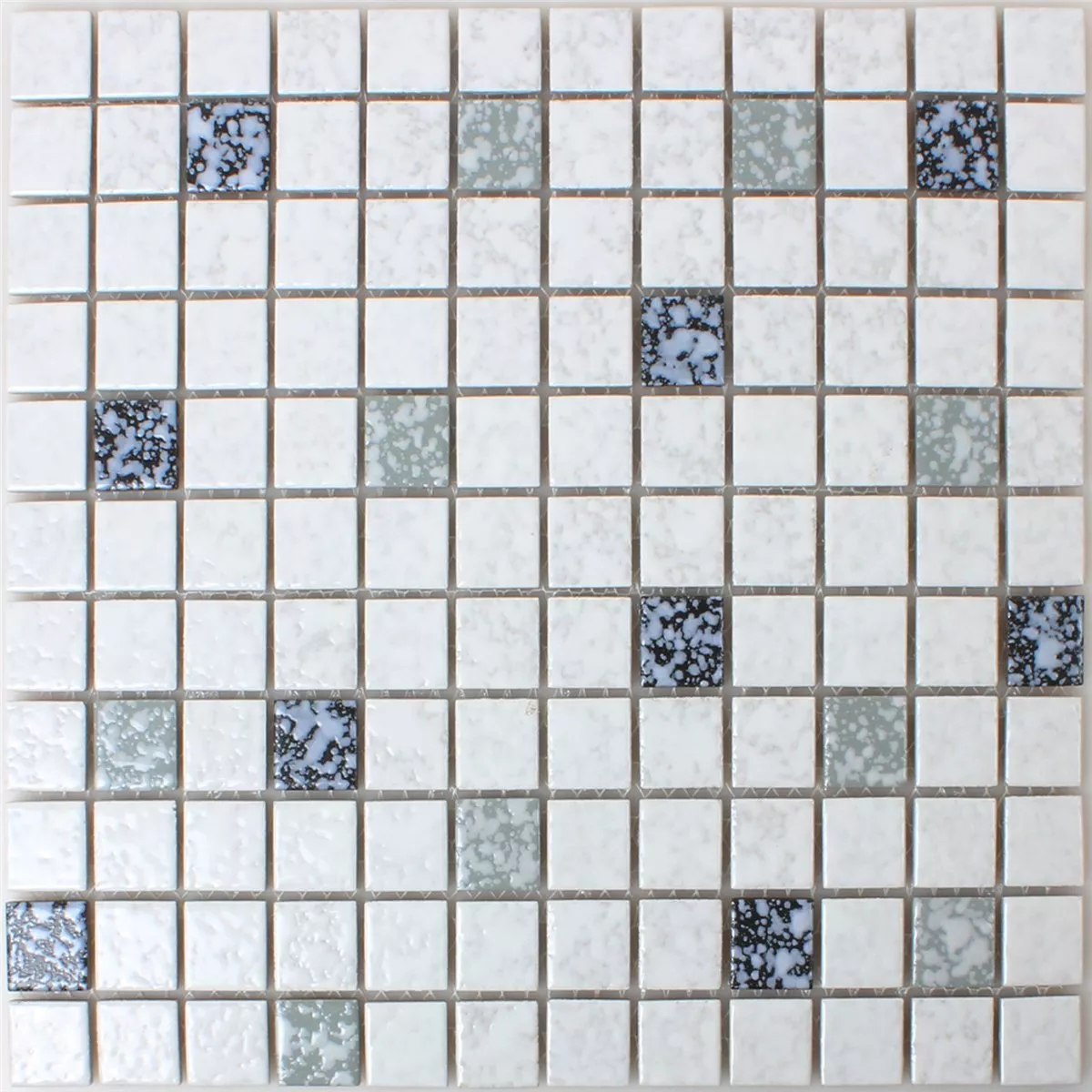 Padrão de Azulejo Mosaico Cerâmica Branco Preto Martelado