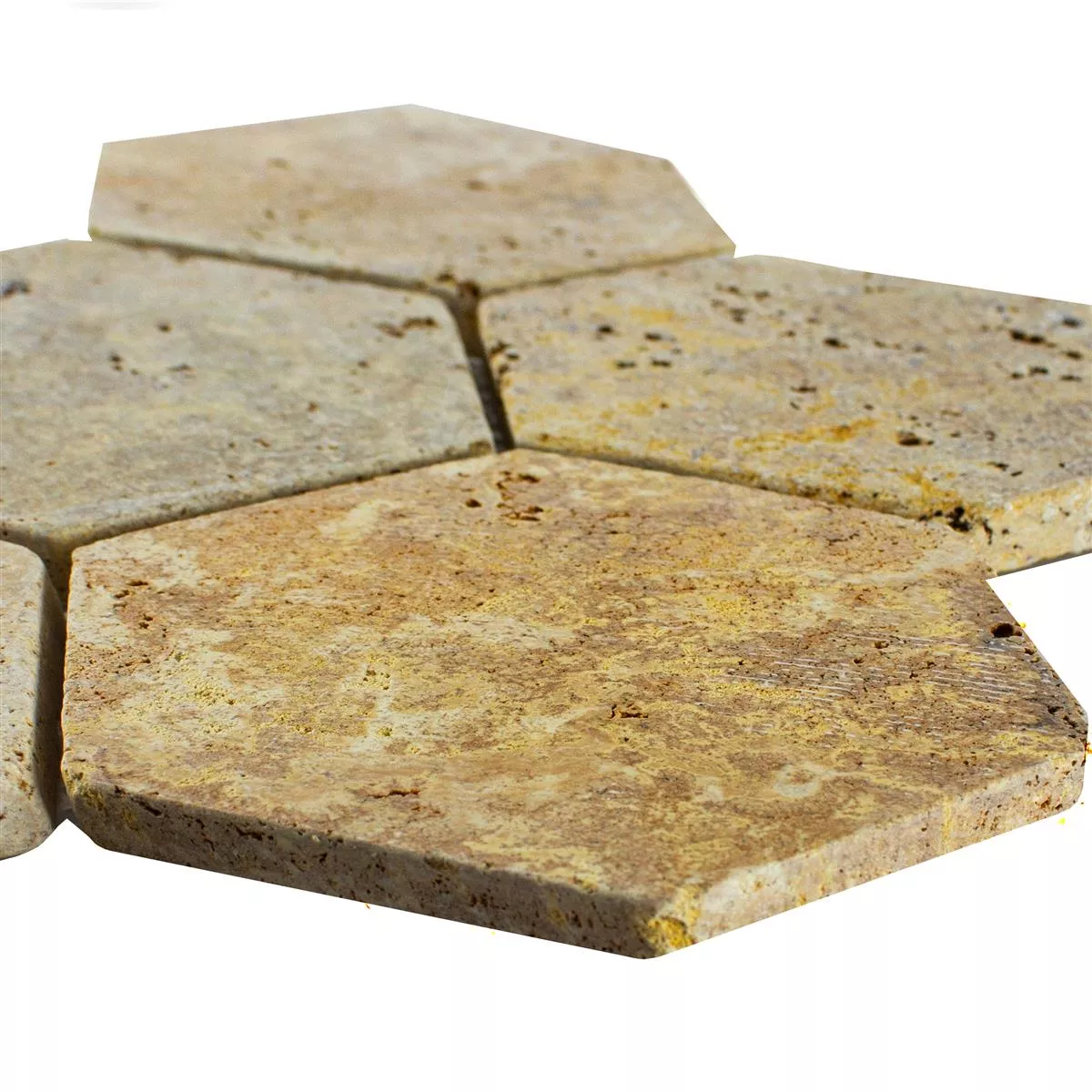 Travertino Pedra Natural Azulejo Mosaico Mercado Hexágono Ouro Travertino Pedra Natural Azulejo Mosaico Mercado Hexágono Ouro