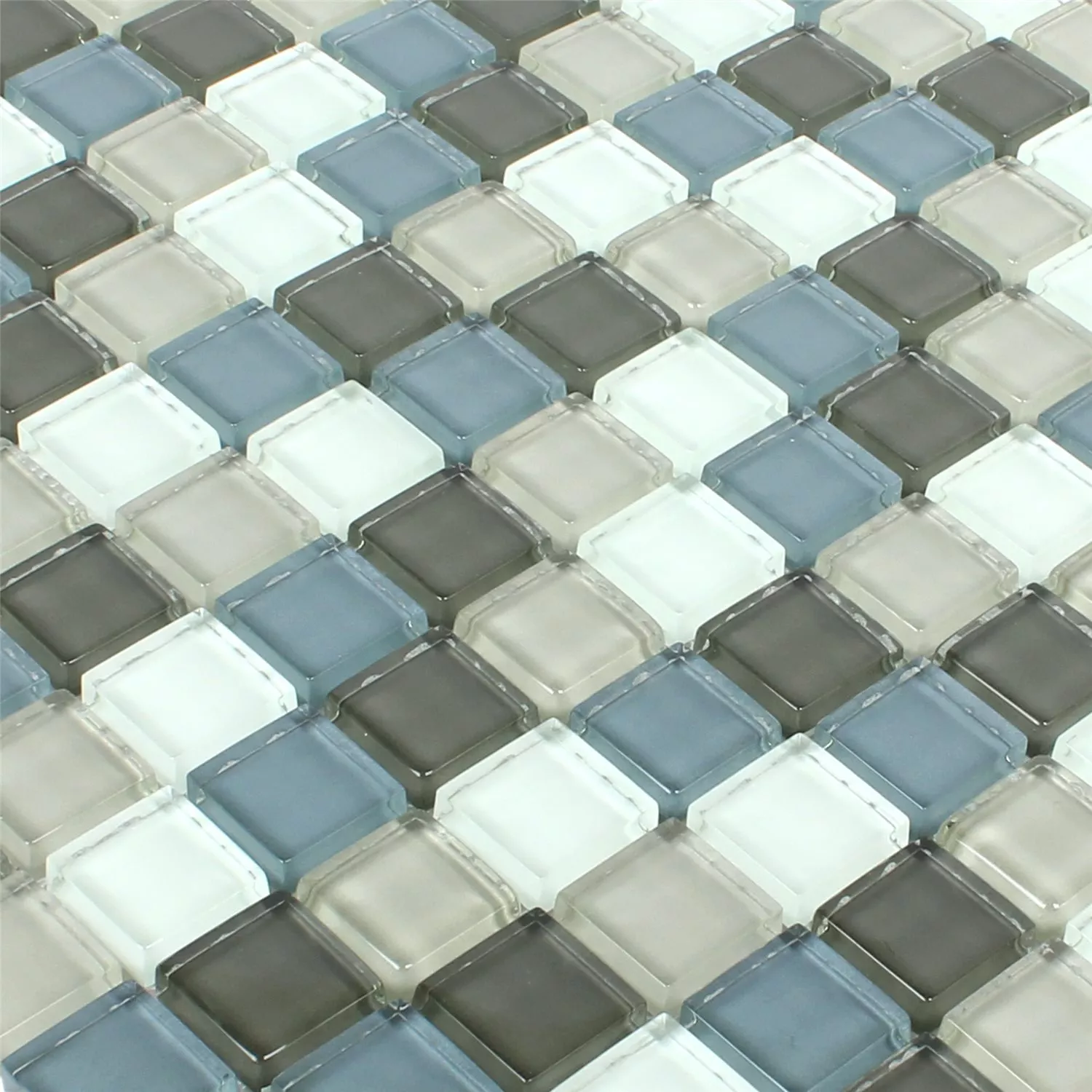 Padrão de Azulejo Mosaico Vidro Palmas Cinza Azul Branco