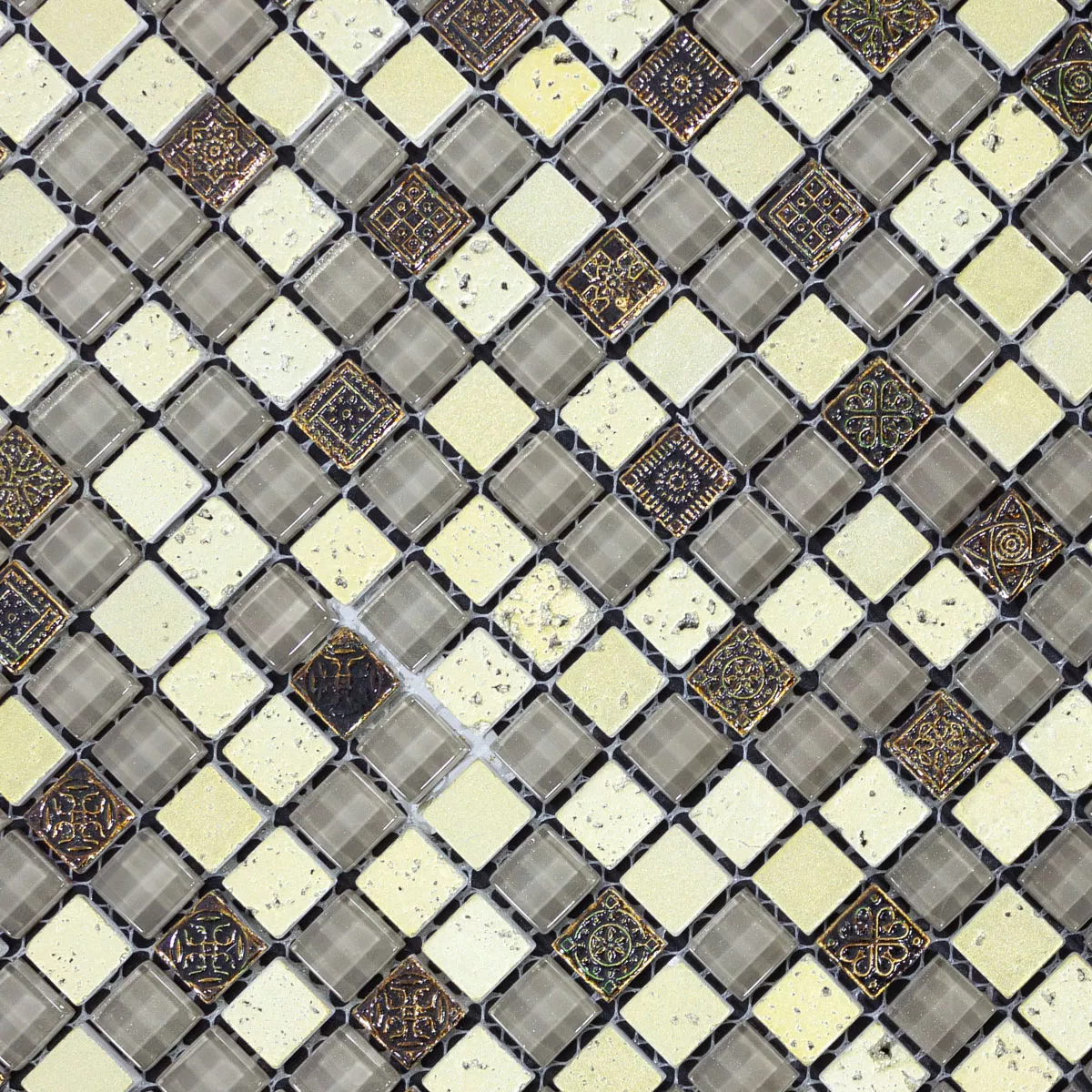 Vidro Mármore Azulejo Mosaico Majestic Prata Marrom