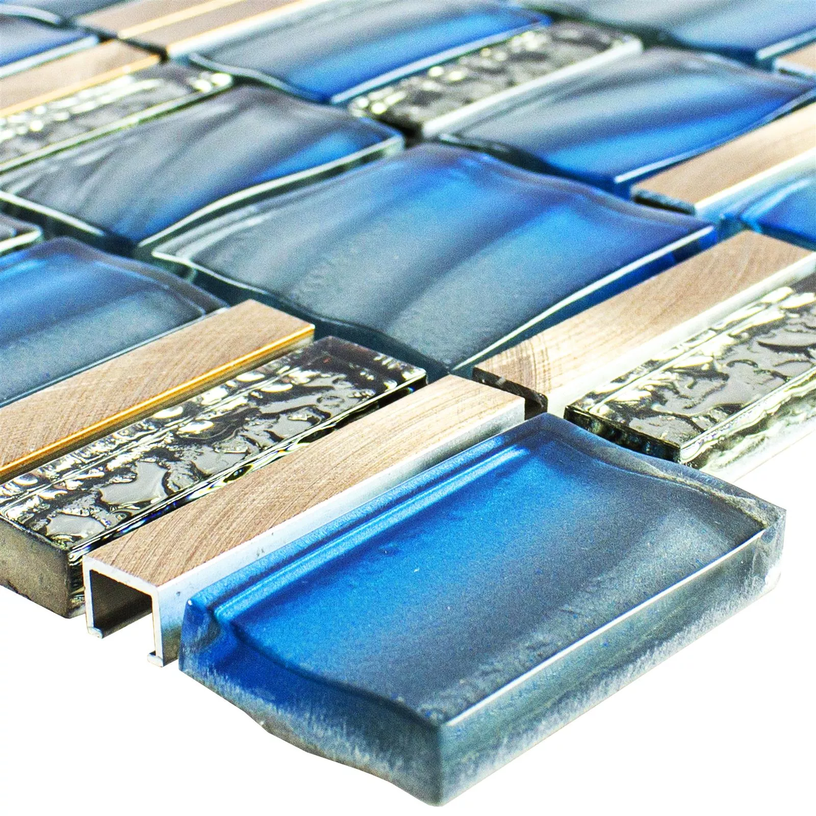 Vidro Metal Azulejo Mosaico Union Azul Cobre