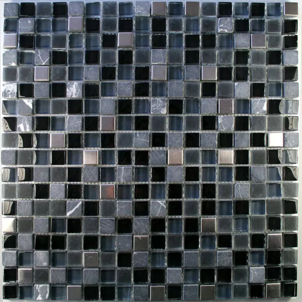 Padrão de Azulejo Mosaico Vidro Mármore Aço Inoxidável Preto Mix