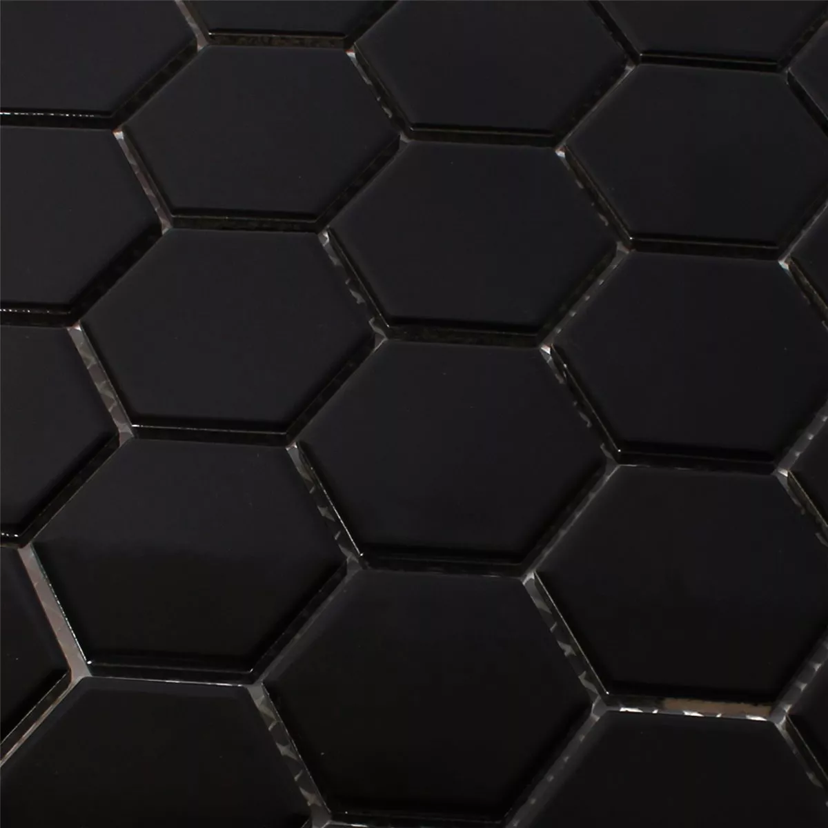 Padrão de Azulejo Mosaico Cerâmica Hexágono Preto Brilhante H51