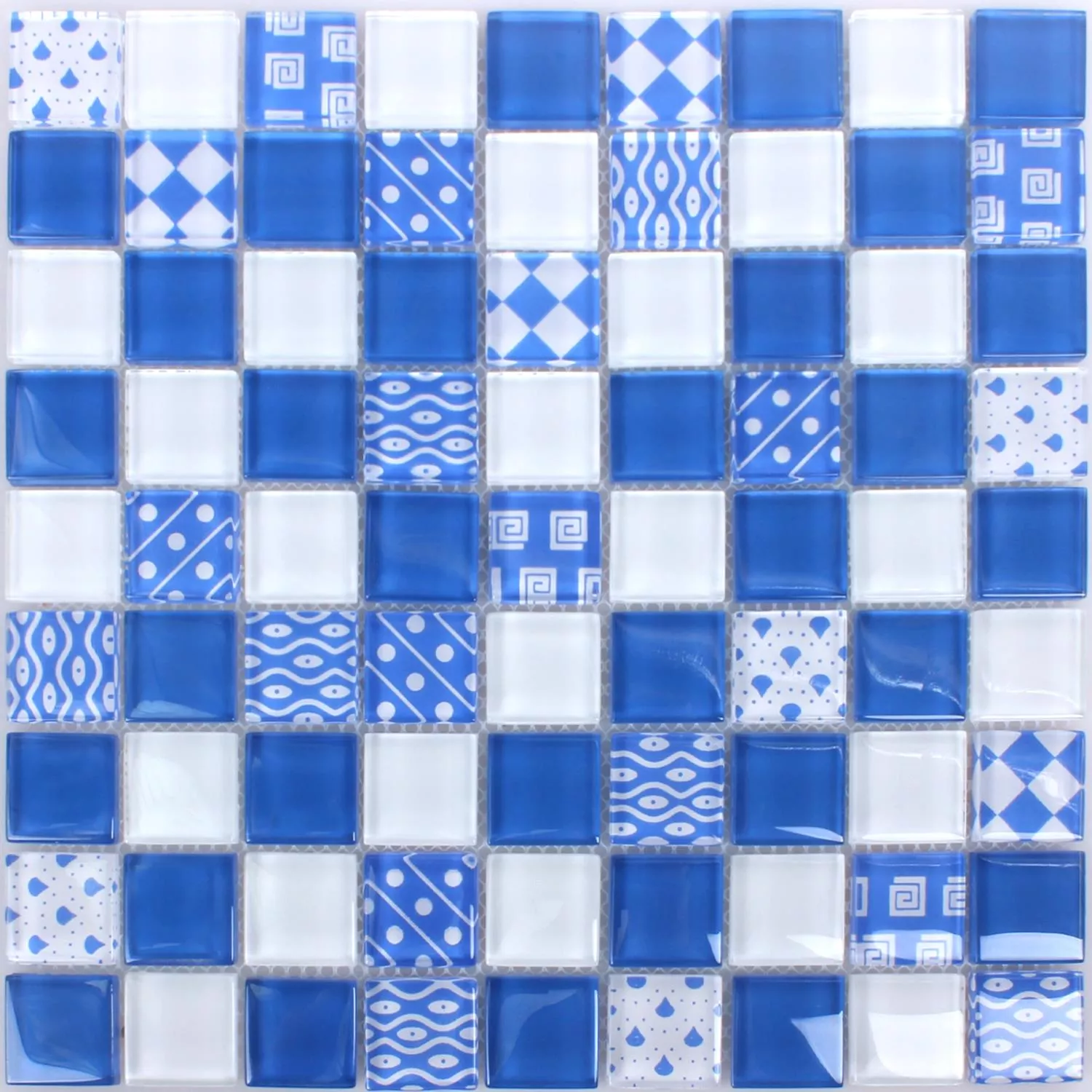 Azulejo Mosaico Vidro Cinderella Azul Branco