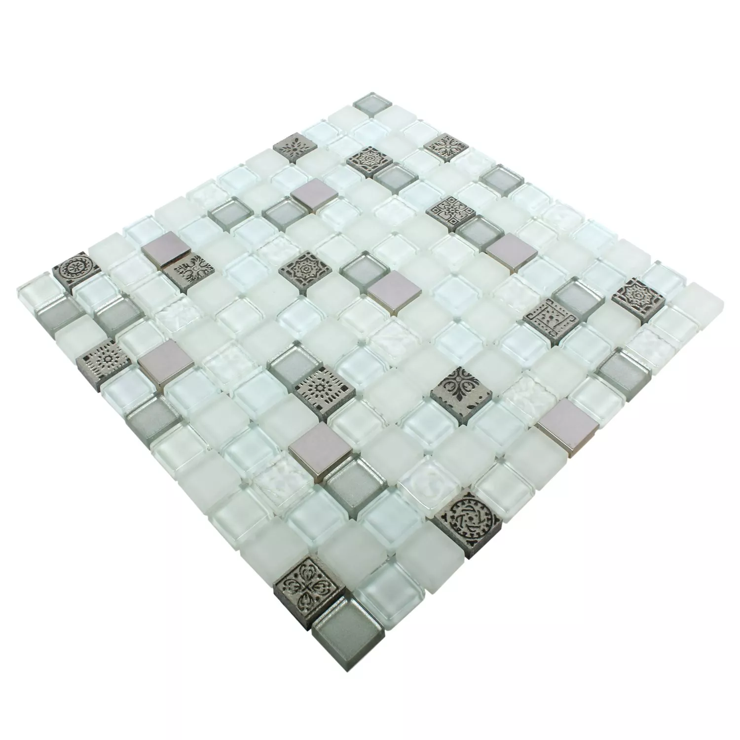 Padrão de Azulejo Mosaico Vidro Resina Aço Inoxidável Mix Gramos Branco