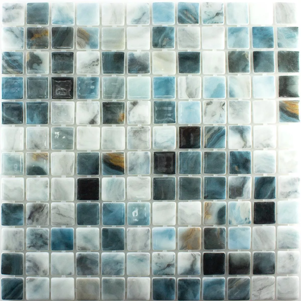 Mosaico de Piscina de Vidro Baltic Azul Cinza 25x25mm