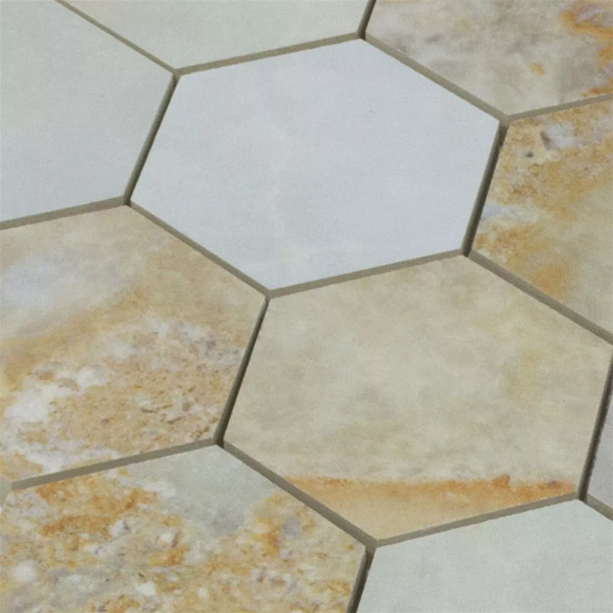 Mosaico Cerâmico Azulejos Naftalin Hexágono Marrom Branco