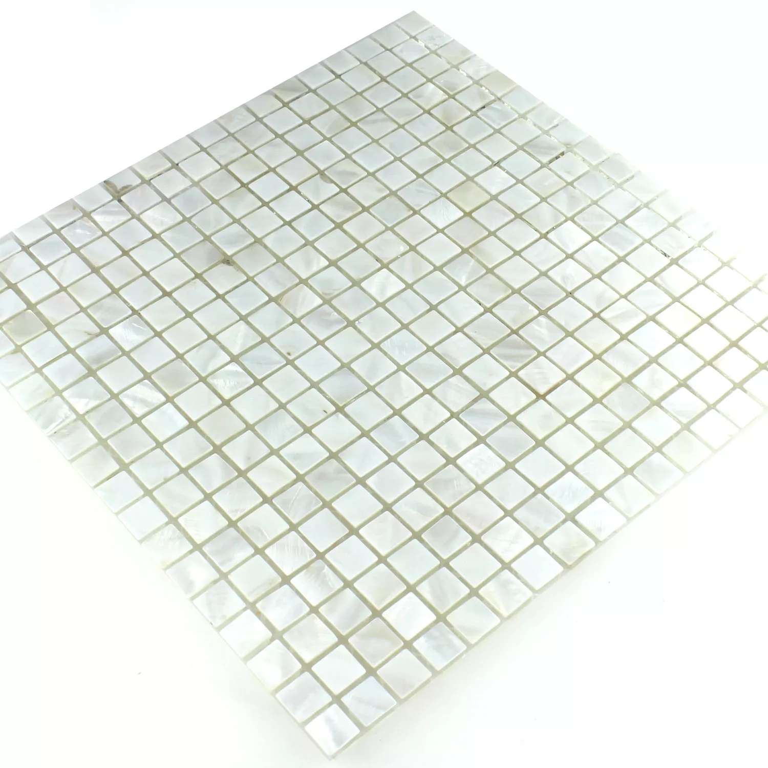 Azulejo Mosaico Vidro Efeito Madrepérola Marfim Branco 15x15x8mm