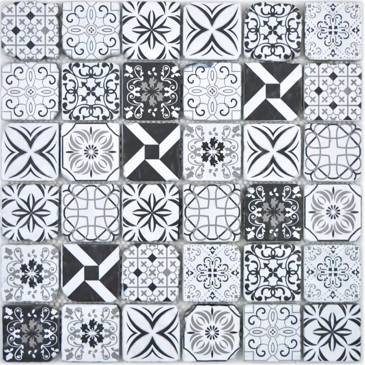 Padrão de Mosaico De Vidro Azulejos Starlite Retro Preto Branco 