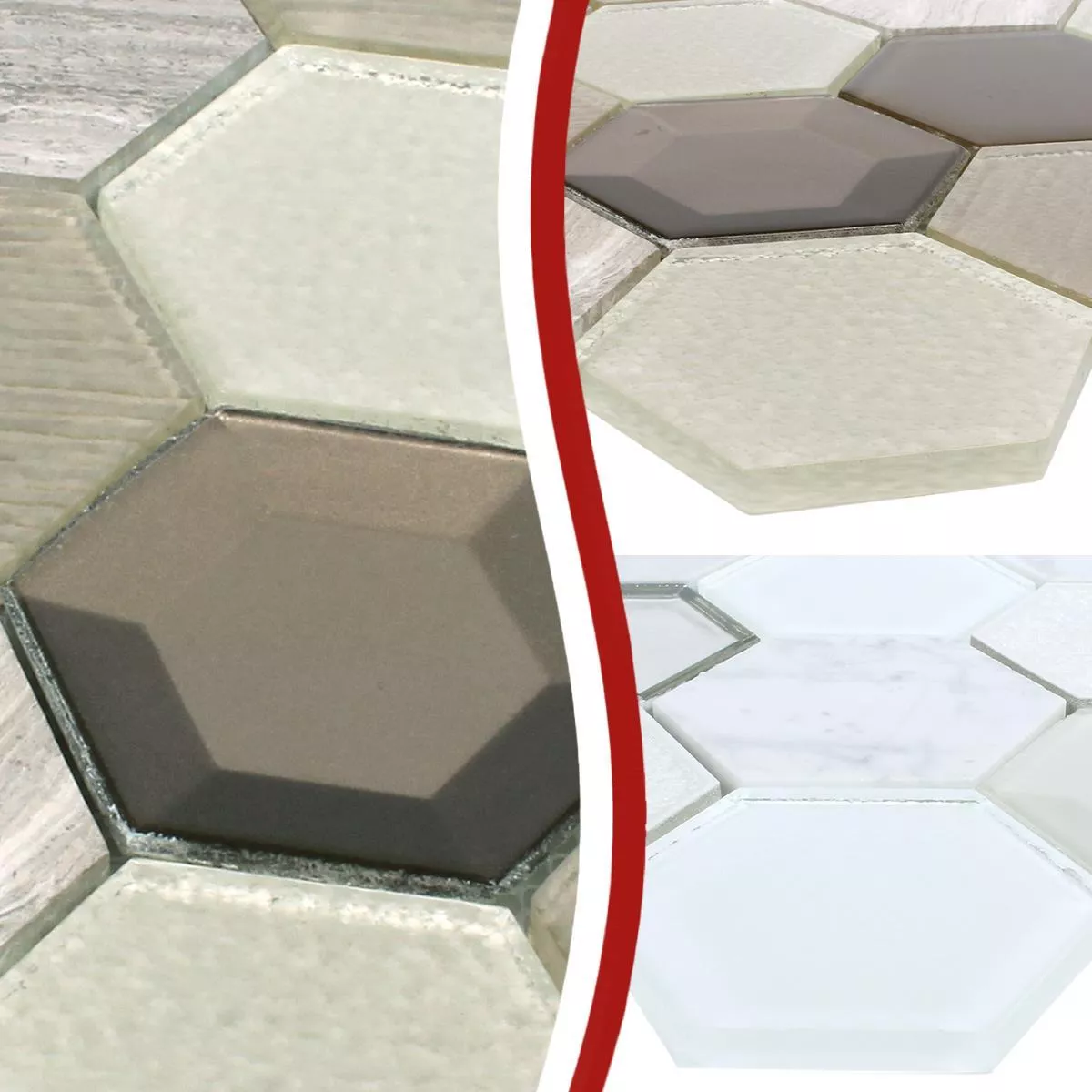 Azulejo Mosaico Hexágono Concrete Vidro Pedra Natural Mix 3D