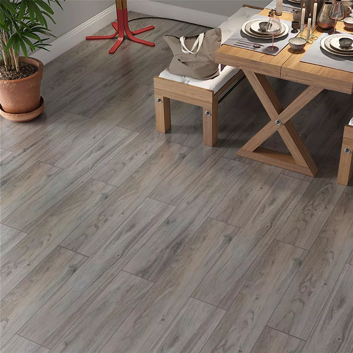 Padrão de Ladrilhos Aparência de Madeira Fullwood Cinza 20x120cm