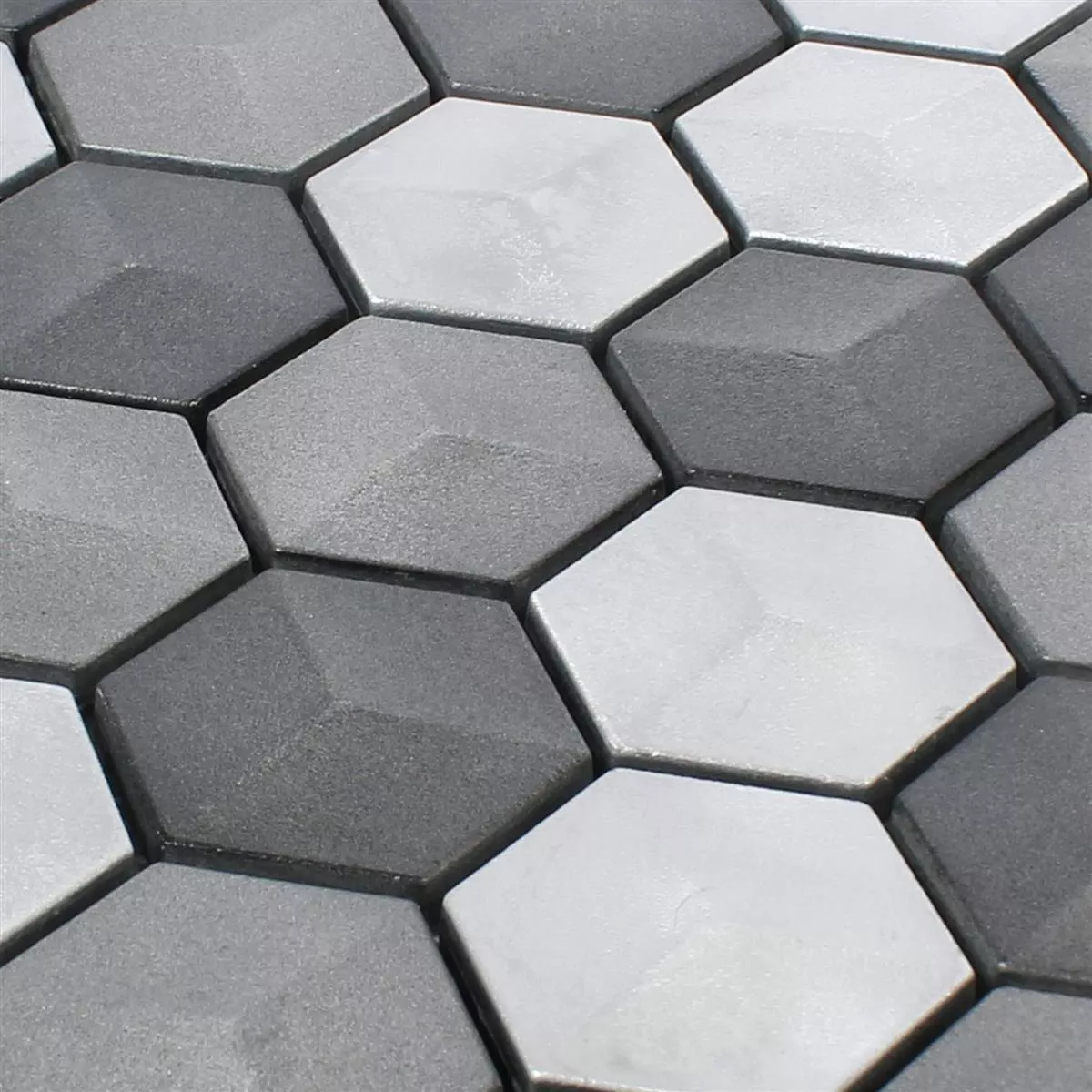 Padrão de Azulejo Mosaico Hexágono Kandilo Preto Prata