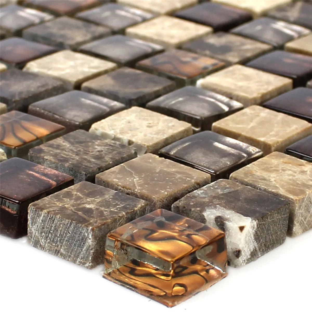 Azulejo Mosaico Vidro Pedra Natural Bege Marrom 15x15x8mm