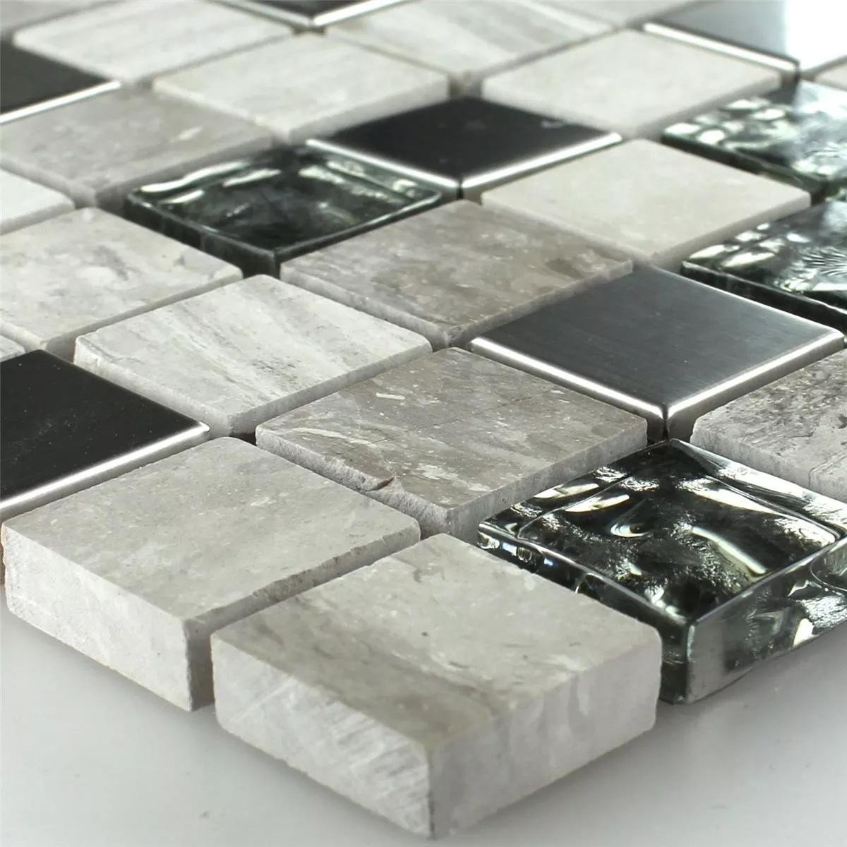 Padrão de Azulejo Mosaico Vidro Arenito Aço Inoxidável Cinza