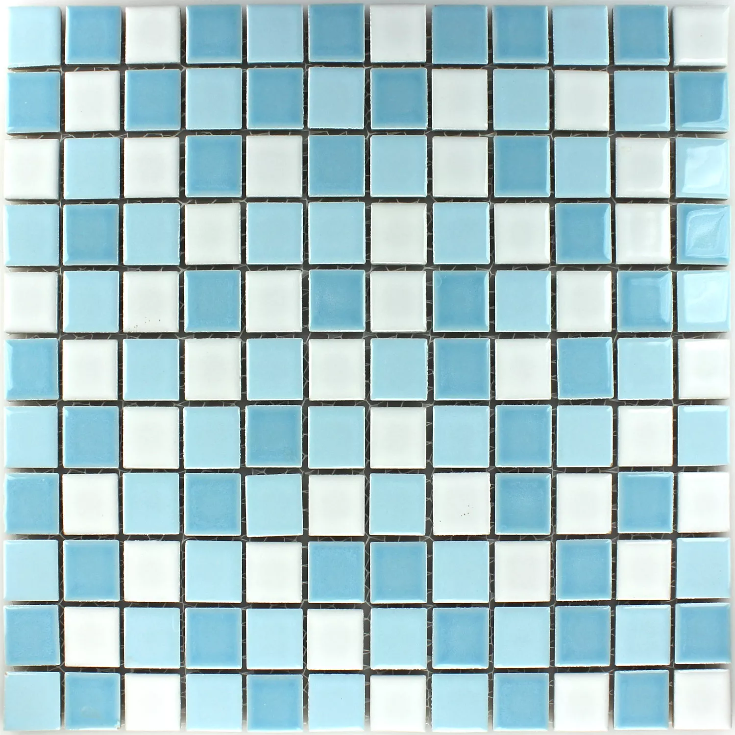 Azulejo Mosaico Cerâmica Bodaway Azul Branco 25x25x5mm