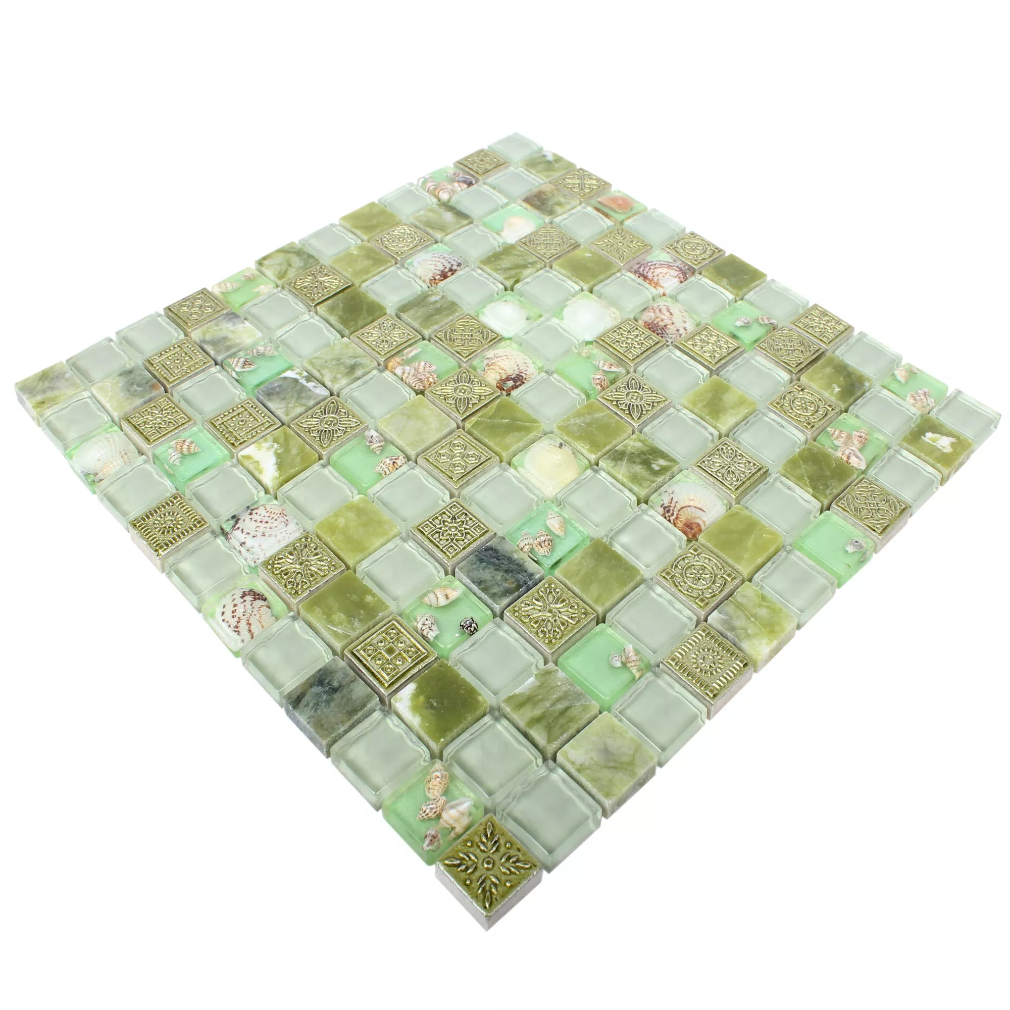 Padrão de Mosaico De Vidro Ladrilhos De Pedra Natural Tatvan Concha Verde