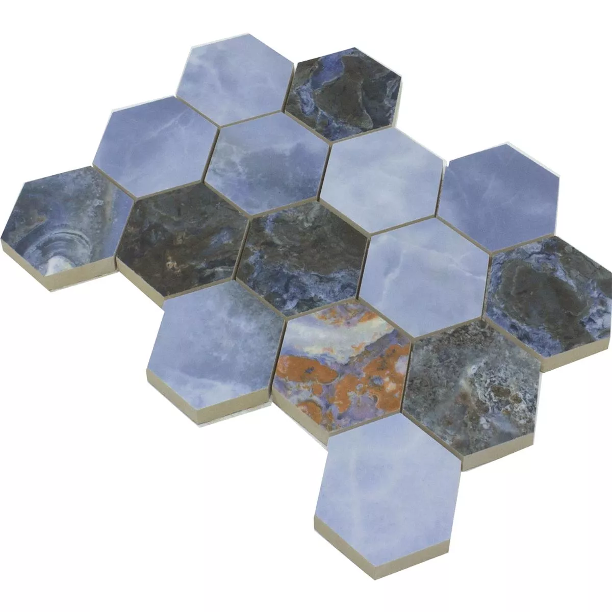 Mosaico Cerâmico Azulejos Naftalin Hexágono Azul Preto