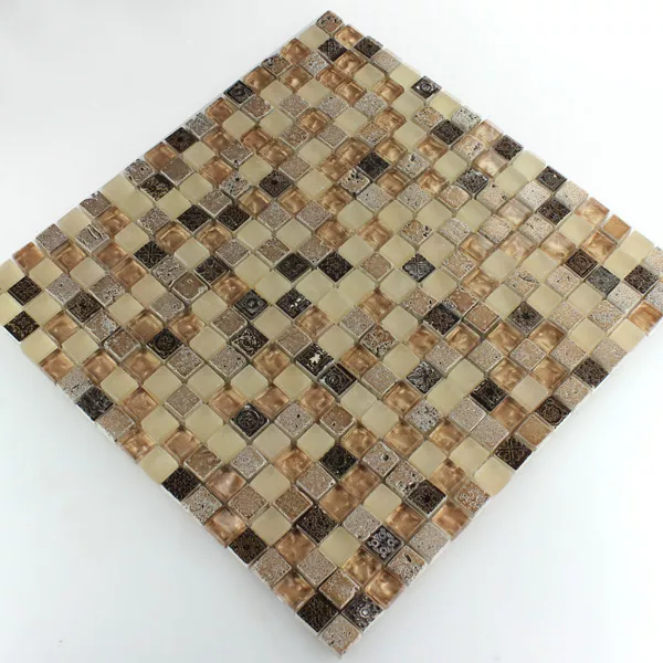 Padrão de Azulejo Mosaico Escimo Vidro Pedra Natural Mix Marrom Bege