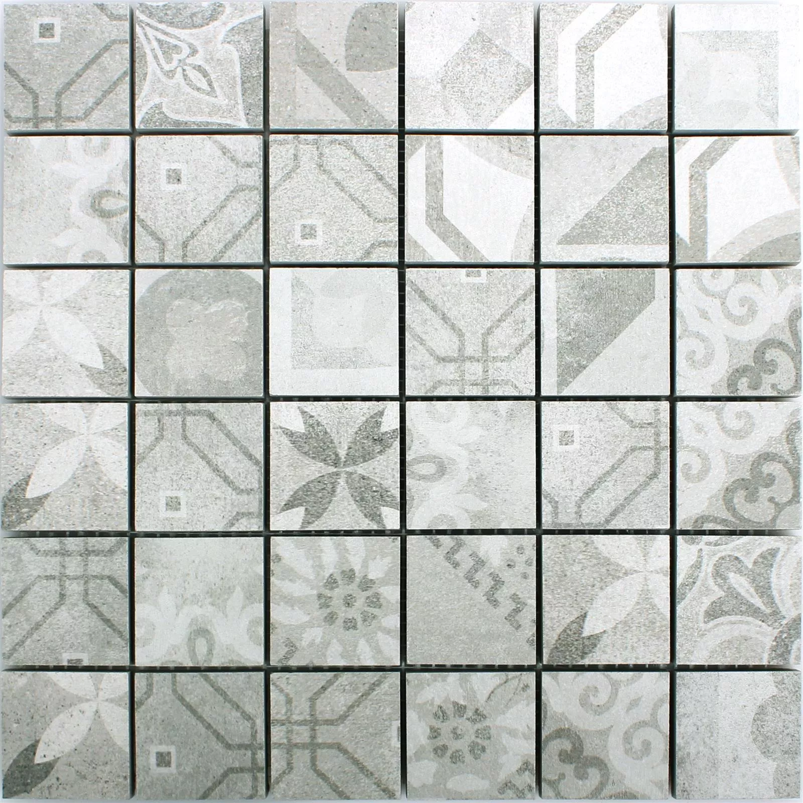 Padrão de Mosaico Cerâmico Vintage Azulejos Coupe Cinza R10/B