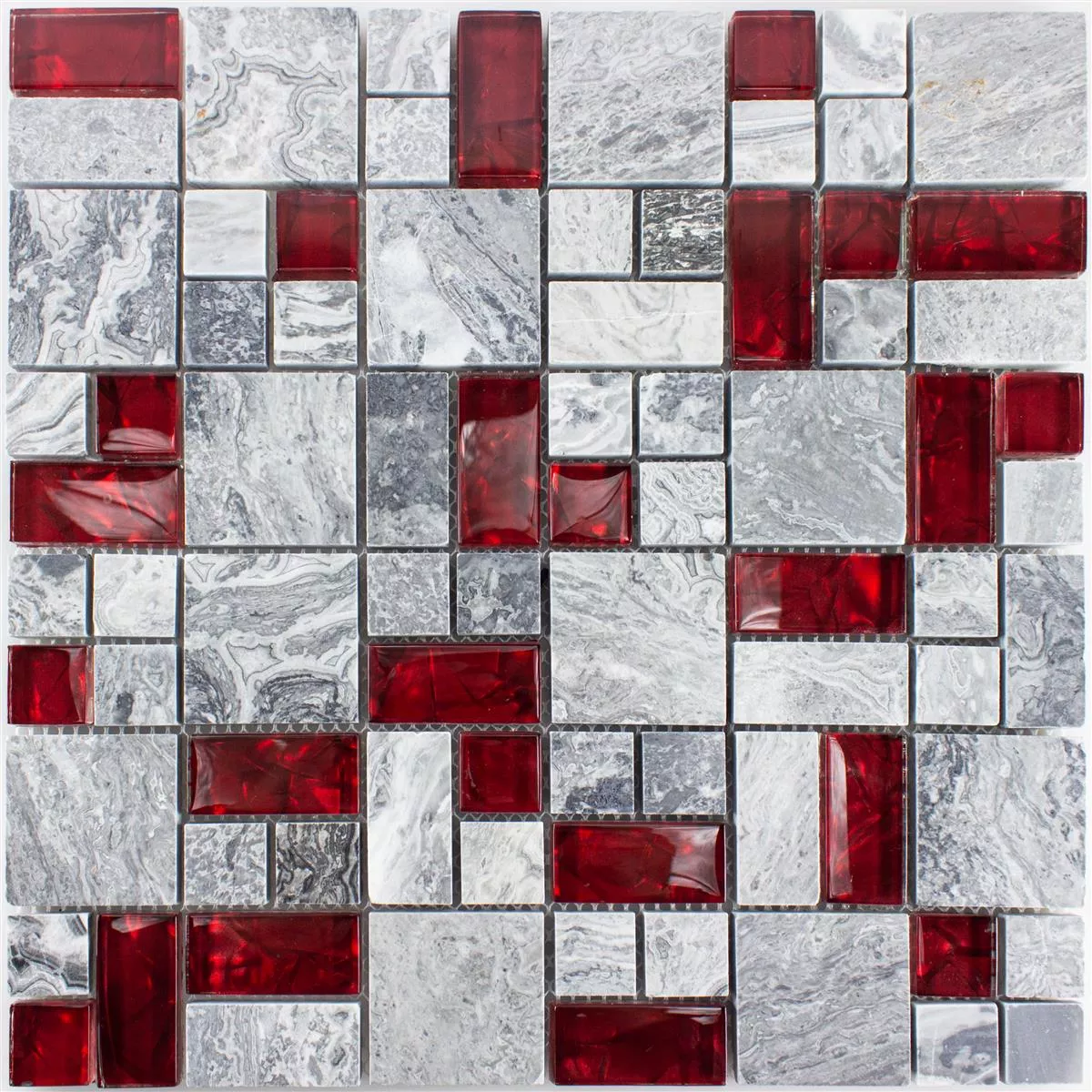 Mosaico de Pedra Natural de Vidro Azulejos Cinza Sinop Vermelho 2 Mix