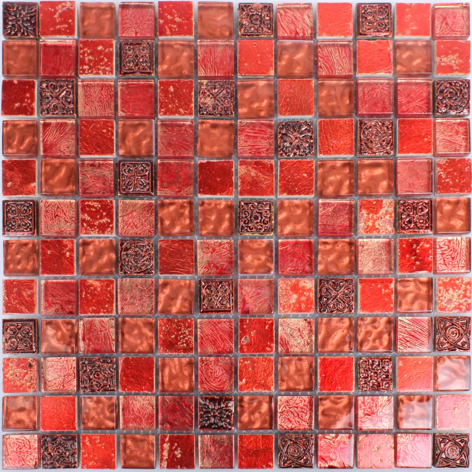 Padrão de Azulejo Mosaico Vidro Pedra Natural Maya Red