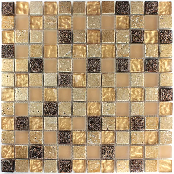 Padrão de Mosaico De Vidro Ladrilhos De Pedra Natural Kobold Marrom Bege Ouro