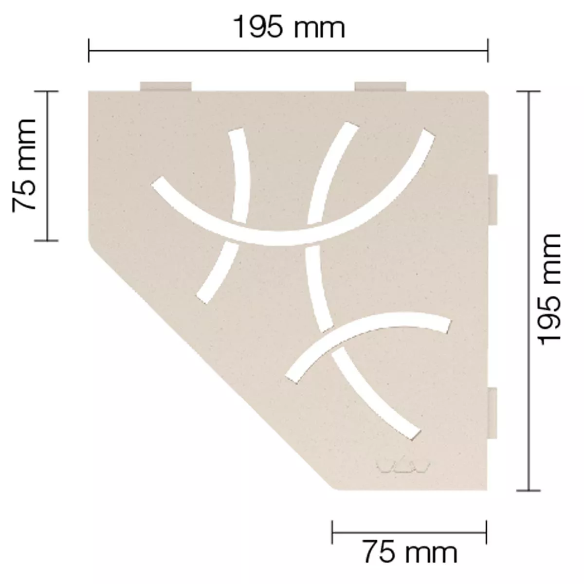 Prateleira de parede prateleira de chuveiro Schlüter 5 cantos 19,5x19,5cm curva marfim