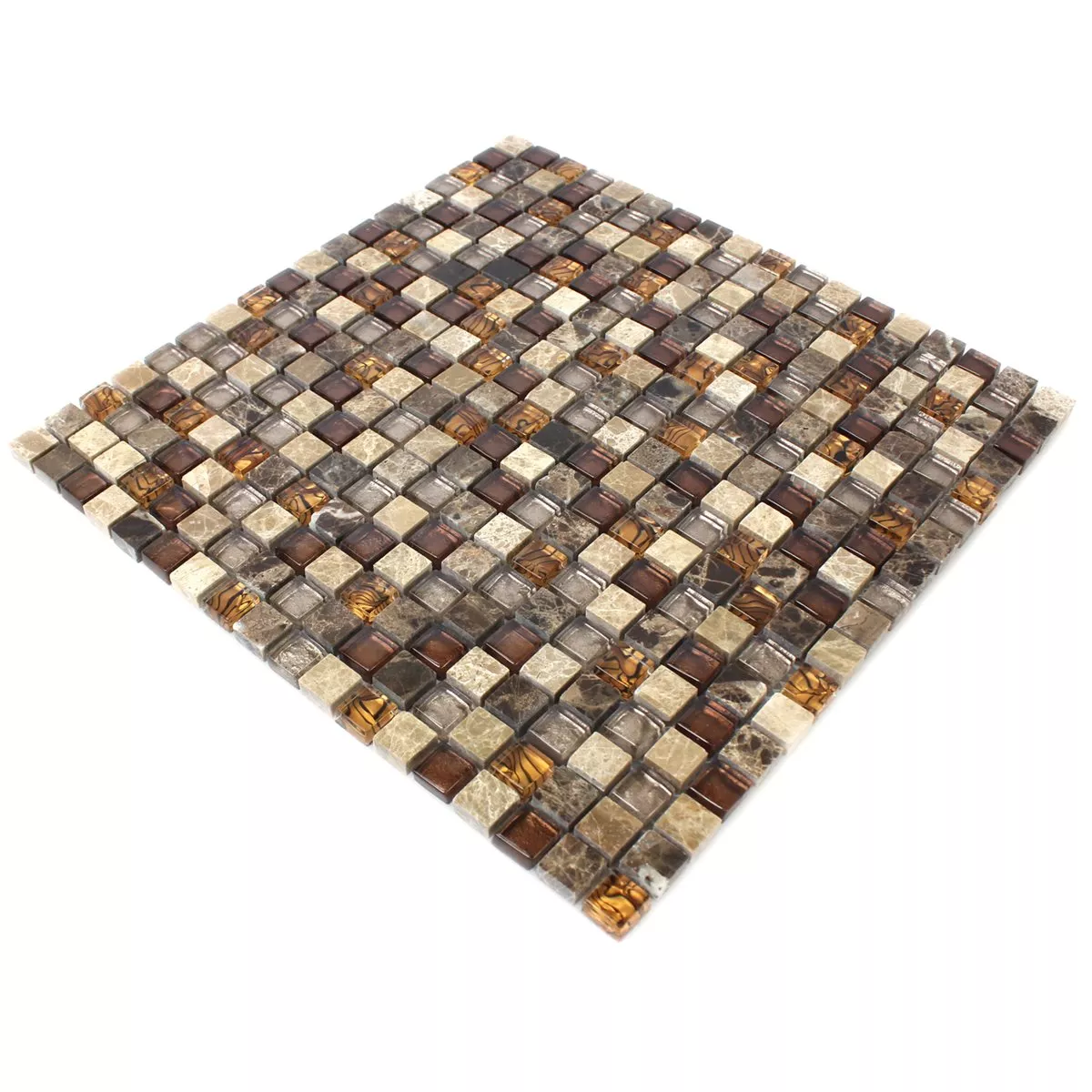 Azulejo Mosaico Vidro Pedra Natural Bege Marrom 15x15x8mm