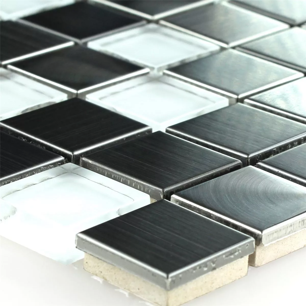 Padrão de Azulejo Mosaico Aço Inoxidável Vidro Branco Prata