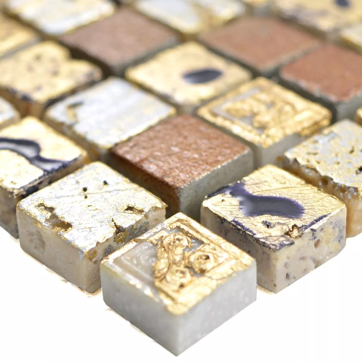 Pedra Natural Resina Azulejo Mosaico Lucky Ouro Bronze