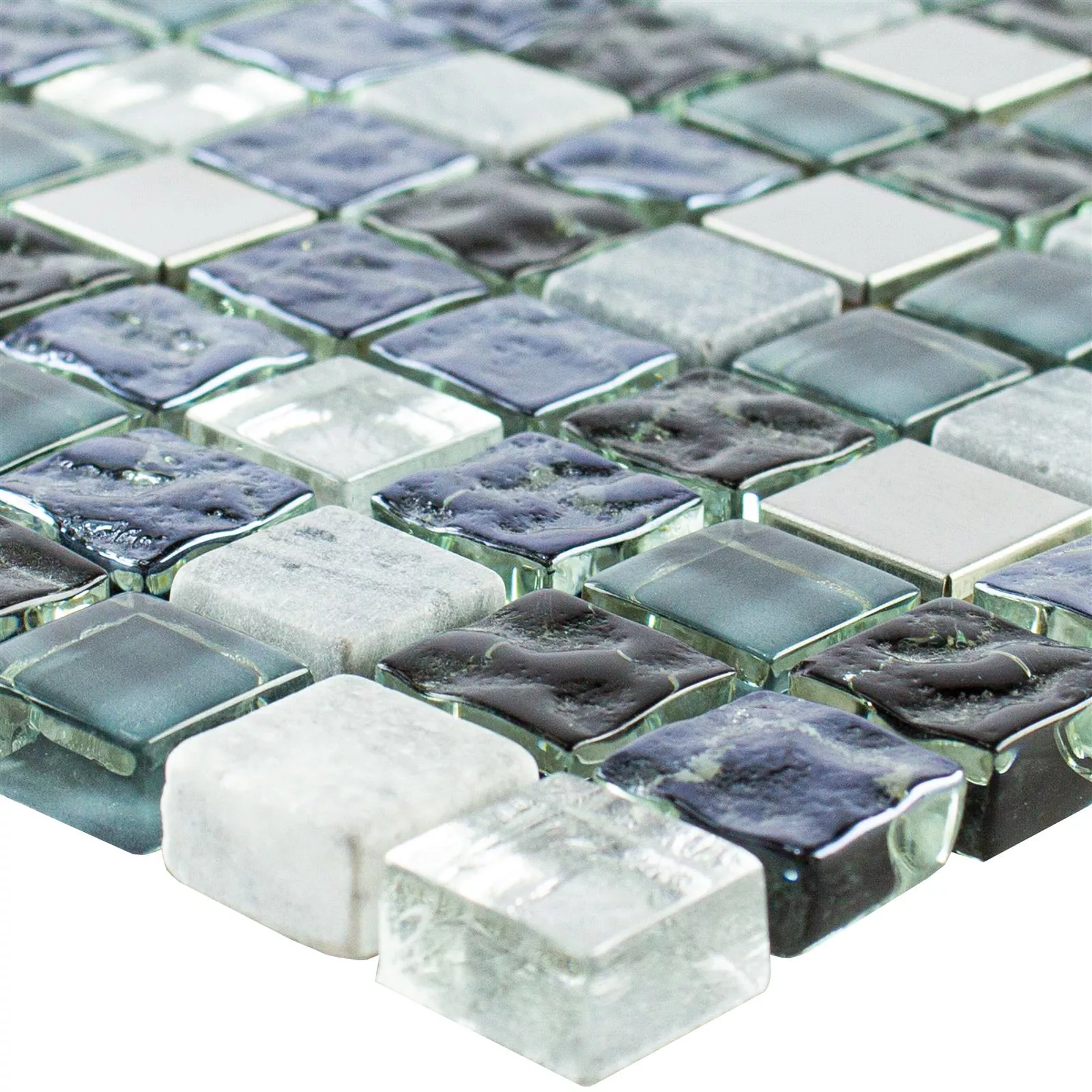 Vidro Pedra Natural Aço Inoxidável Mosaico Dysart Cinza Azul Prata