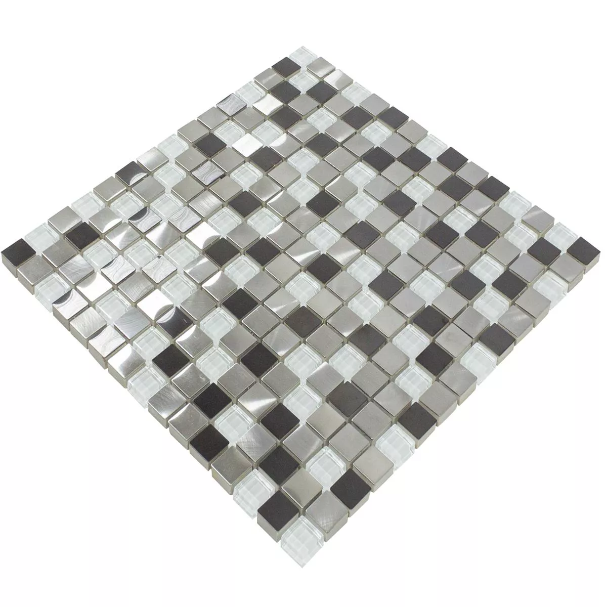 Padrão de Vidro Metal Aço Inoxidável Azulejo Mosaico Stella Branco Prata