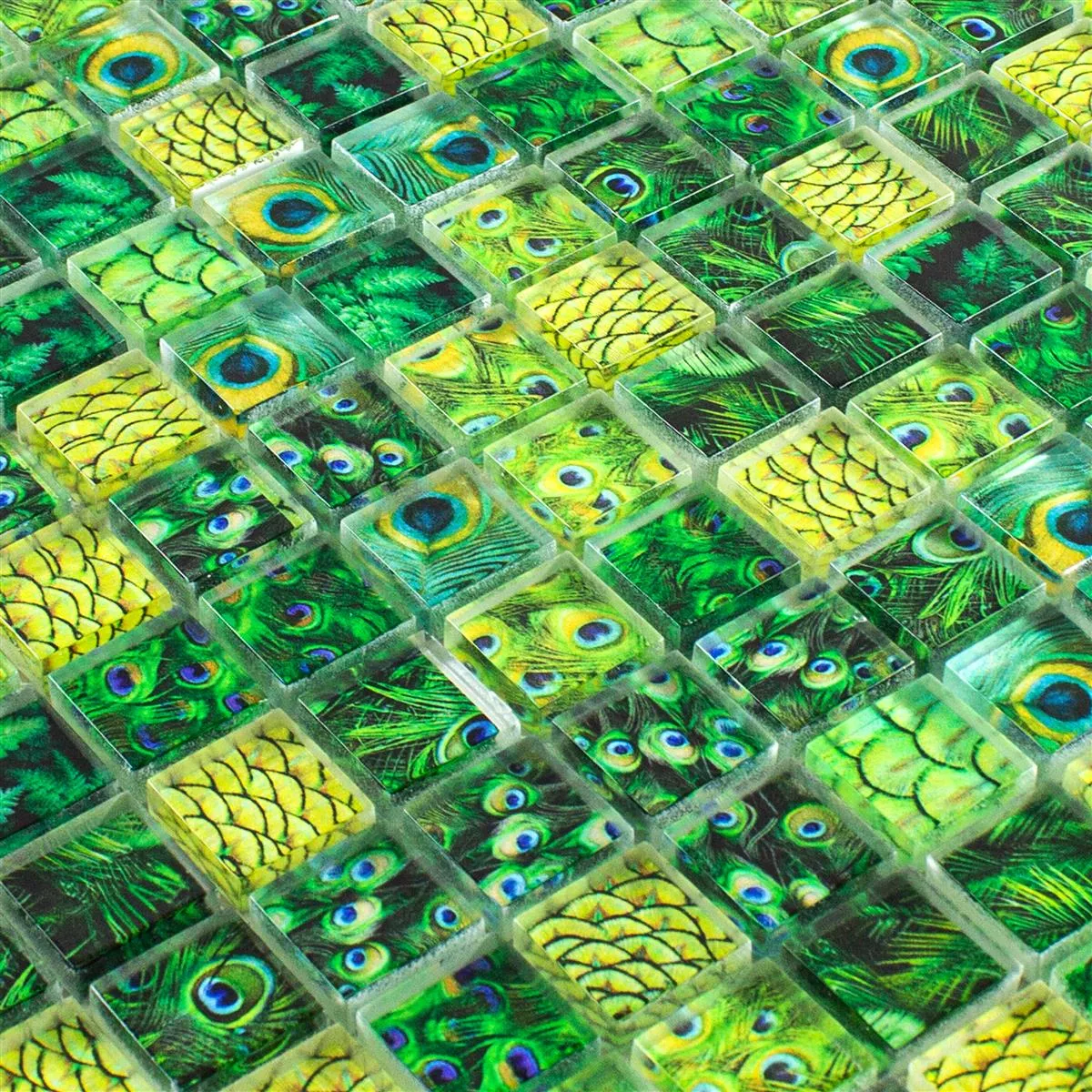 Mosaico De Vidro Azulejos Peafowl Verde 23