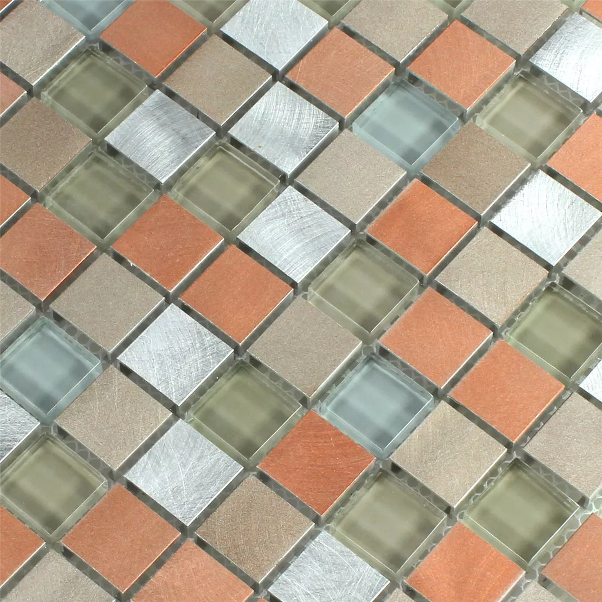 Padrão de Azulejo Mosaico Vidro Alumínio Metal Laranja Prata Mix