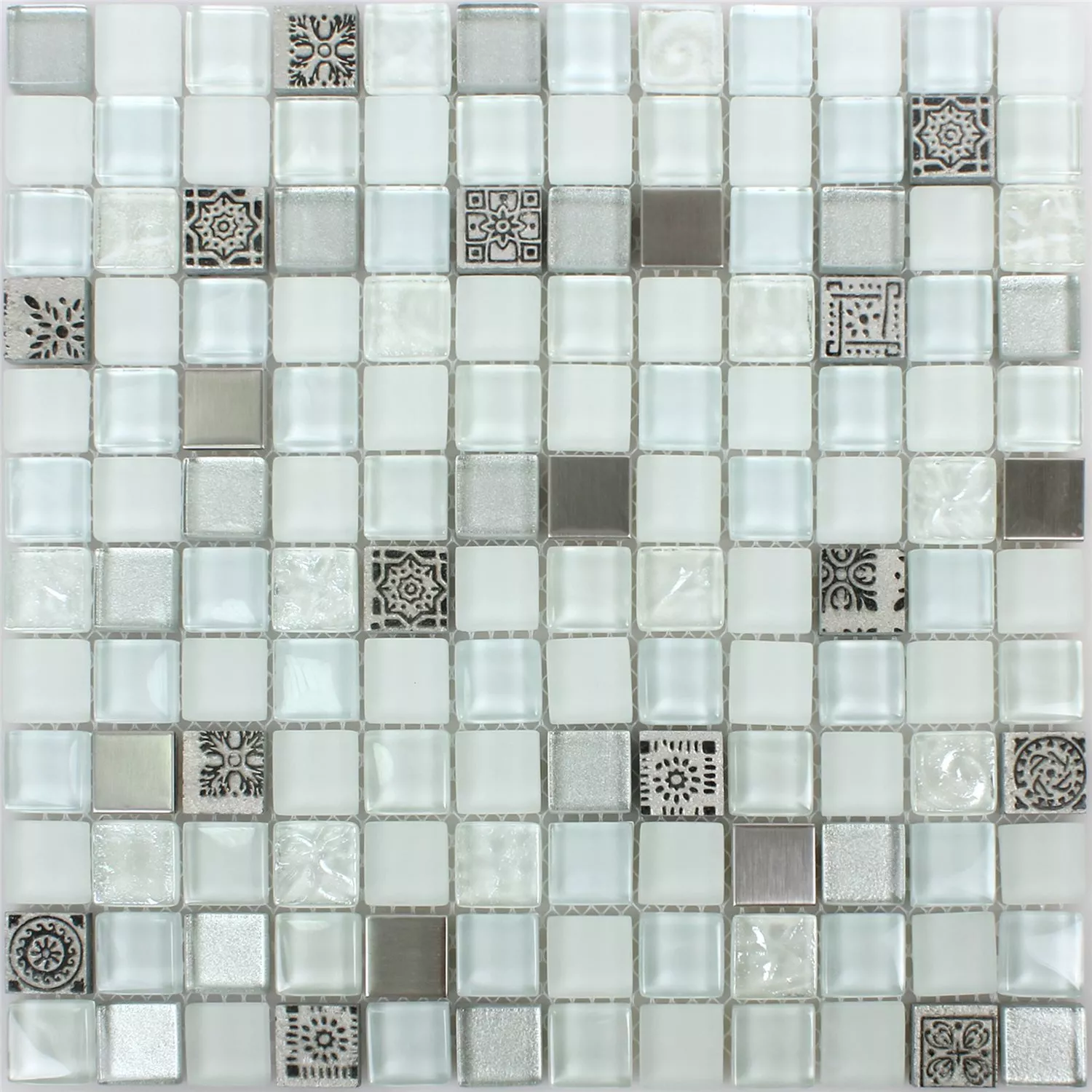 Padrão de Azulejo Mosaico Vidro Resina Aço Inoxidável Mix Gramos Branco