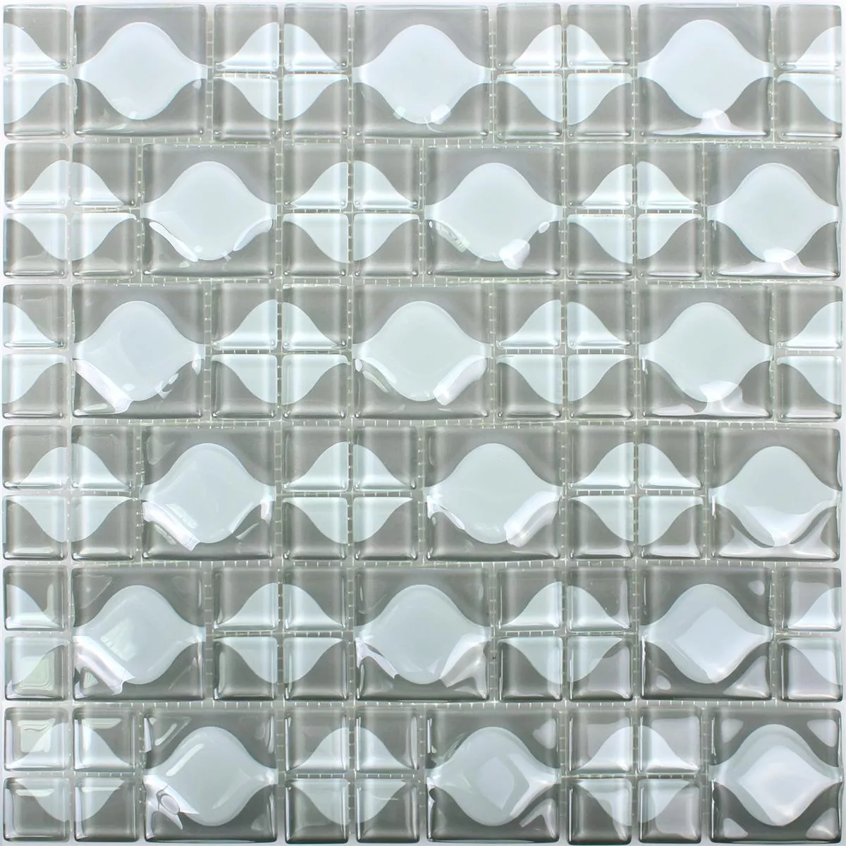 Mosaico De Vidro Azulejos Nokta Cinza Branco 3D