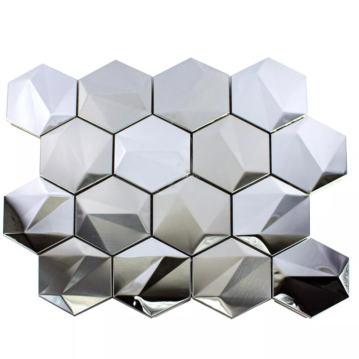 Aço Inoxidável Azulejo Mosaico Durango Hexágono 3D Prata