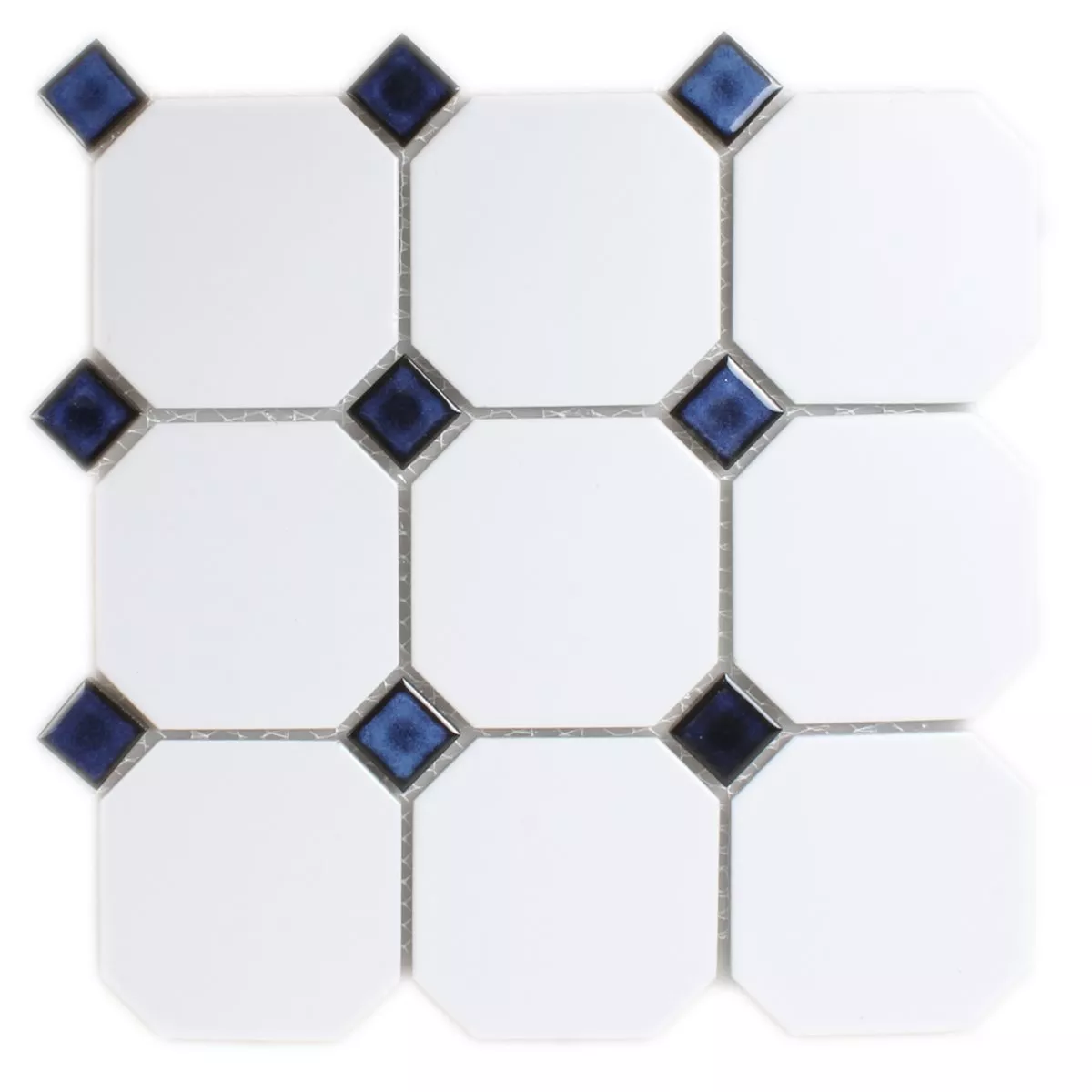 Padrão de Azulejo Mosaico Cerâmica Octógono Branco Azul Mix