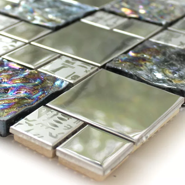 Azulejo Mosaico Vidro Aço Inoxidável Metal Agypt Prata