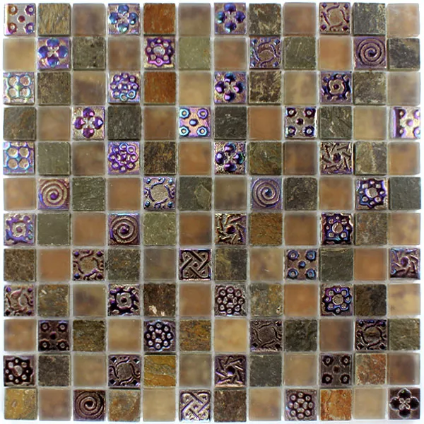 Padrão de Azulejo Mosaico Vidro Calcário Mármore Phoenix Marrom