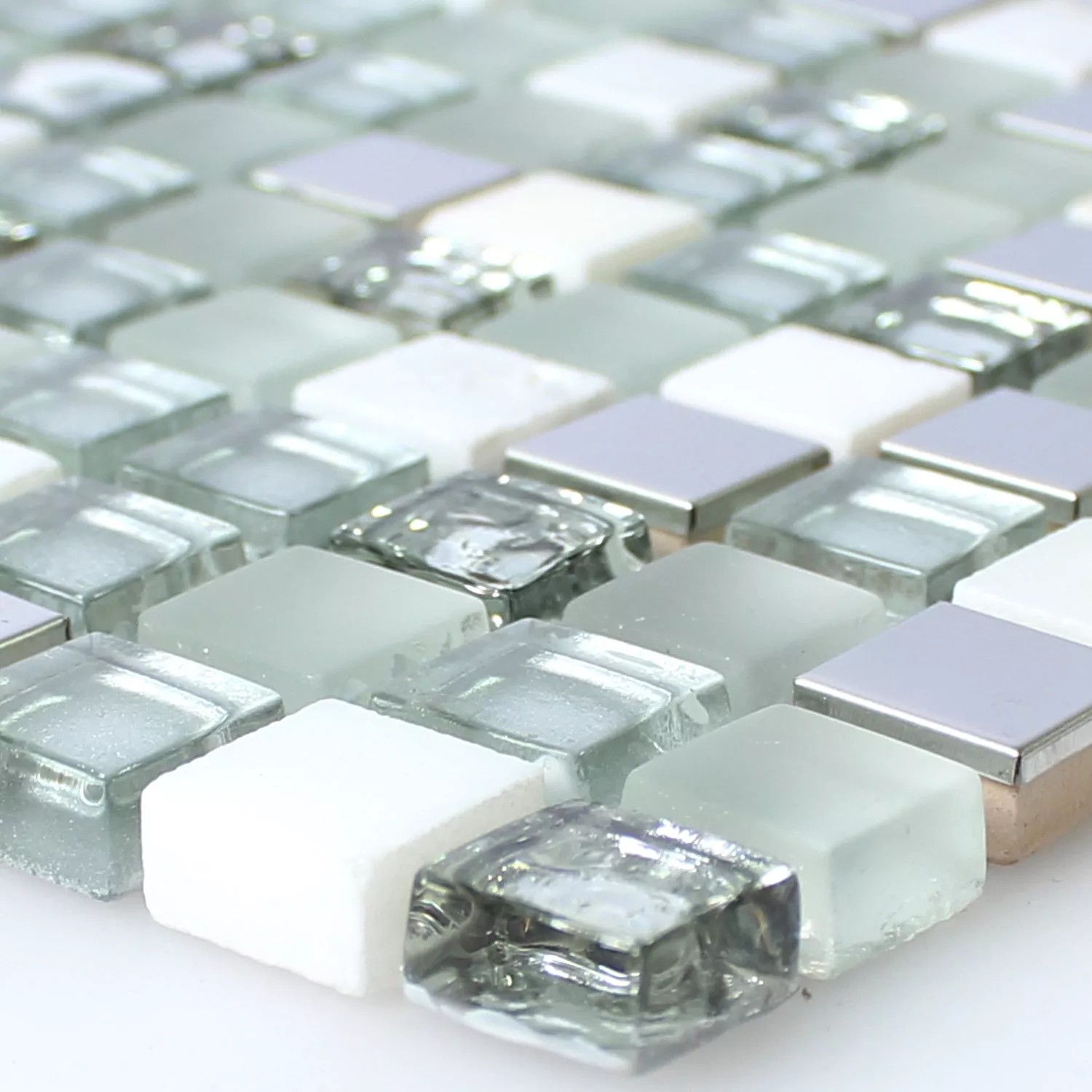 Vidro Aço Inoxidável Mosaico De Pedra Natural Azulejos Branco Prata