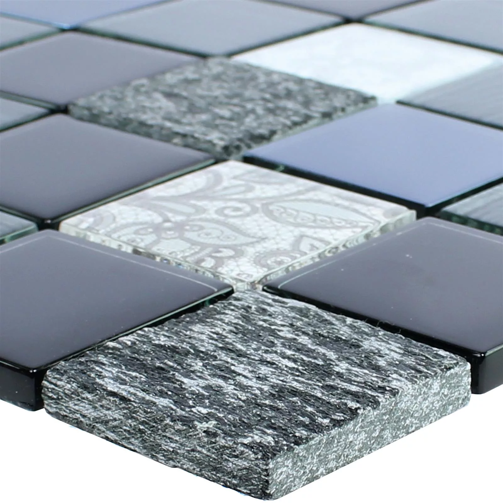 Padrão de Mosaico de Pedra Natural de Vidro Triopetra Preto Cinza Branco
