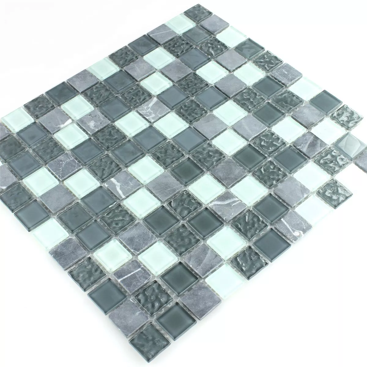 Azulejo Mosaico Vidro Mármore Cinza 25x25x4mm