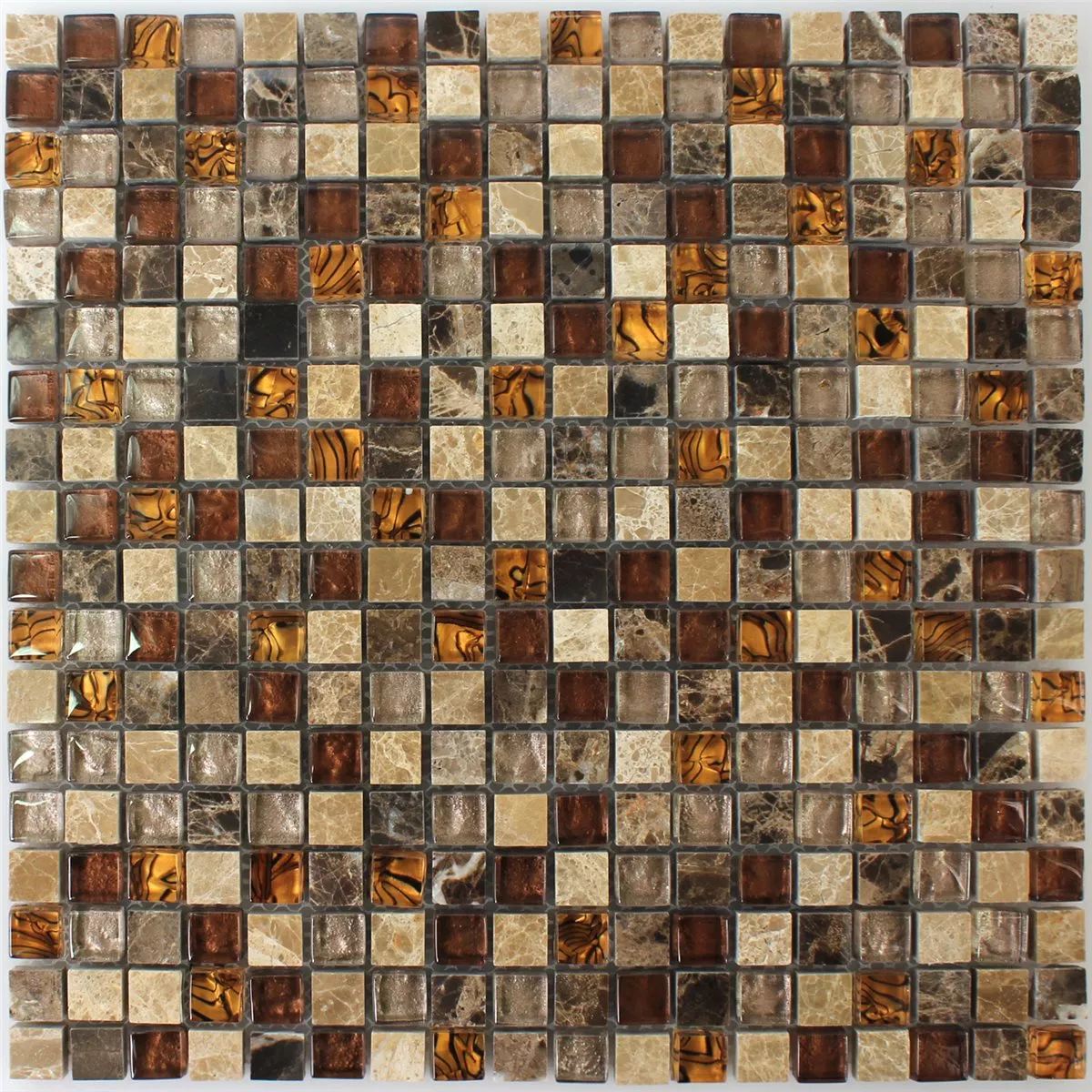 Azulejo Mosaico Vidro Pedra Natural Bege Marrom 15x15x8mm