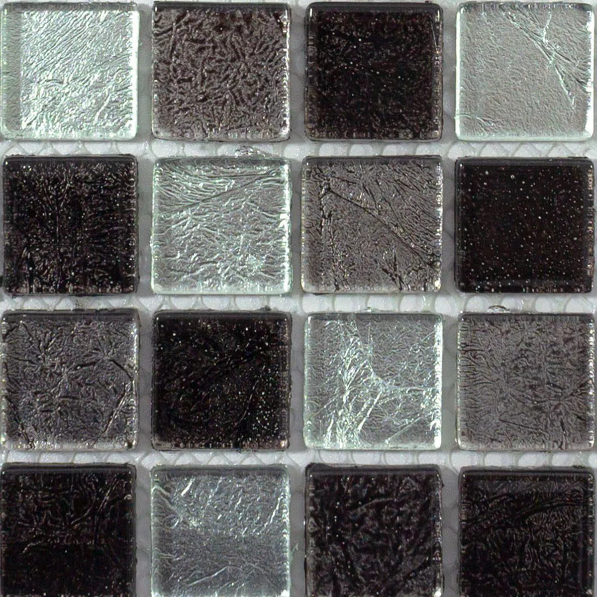 Padrão de Azulejo Mosaico Vidro Bonnie Cristal Estruturada Preto Prata Cinza