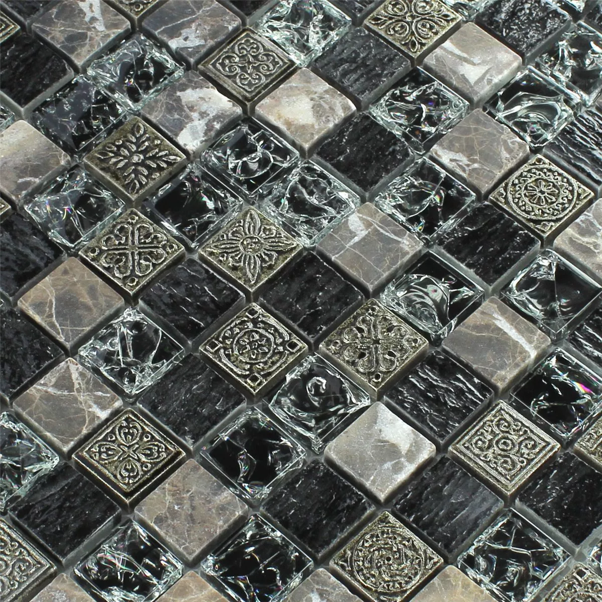 Padrão de Azulejo Mosaico Vidro Mármore Efeito Preto