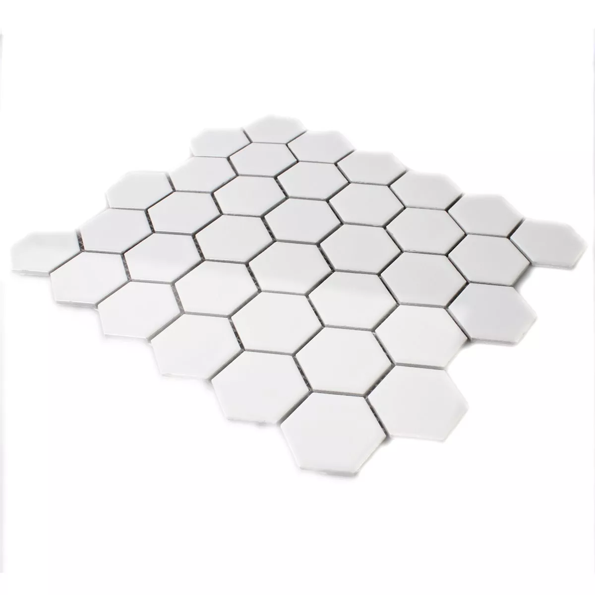 Padrão de Azulejo Mosaico Cerâmica Hexágono Branco Brilhante H51