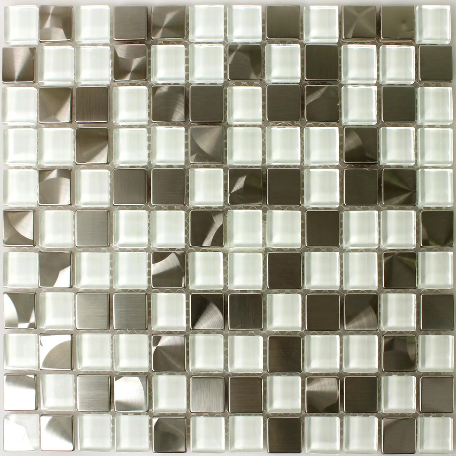 Padrão de Azulejo Mosaico Aço Inoxidável Vidro Branco Prata