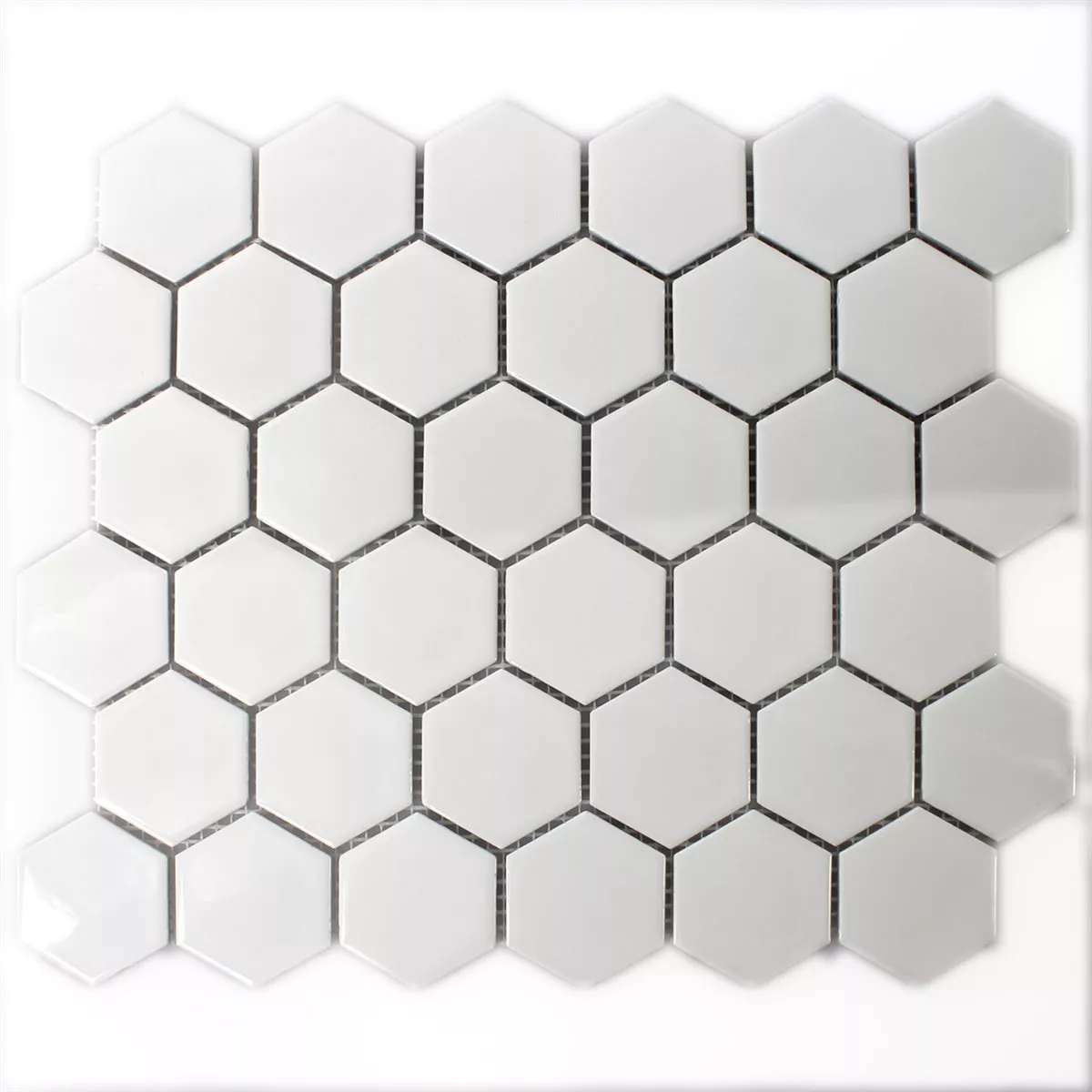 Padrão de Azulejo Mosaico Cerâmica Hexágono Branco Brilhante H51