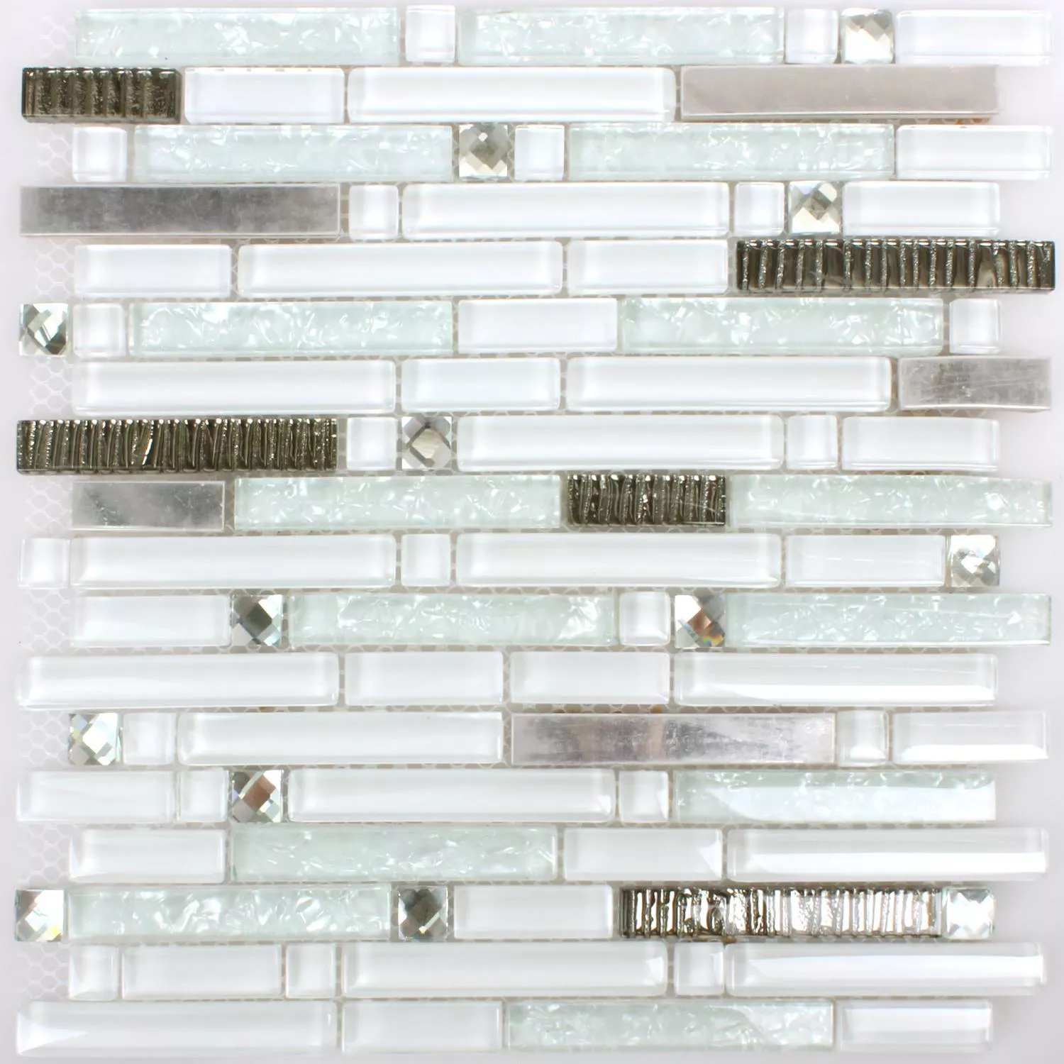 Padrão de Azulejo Mosaico Vidro Metal Latoya Prata Branco
